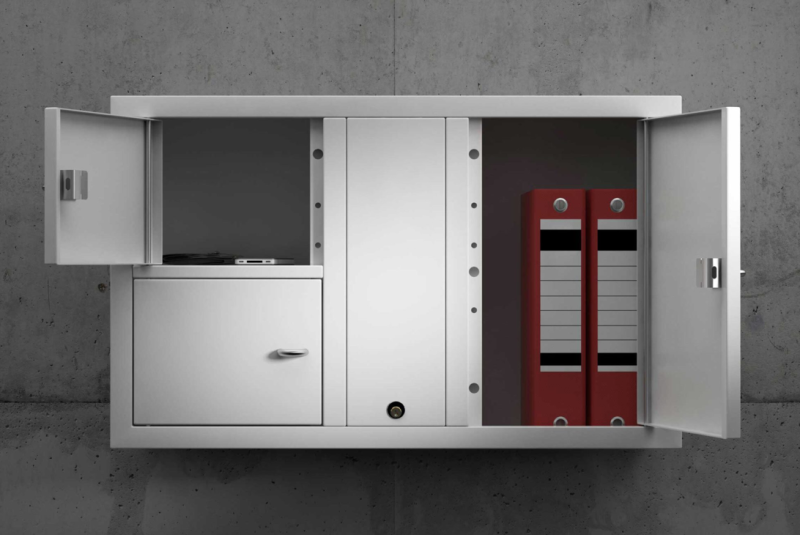 Armoire 3 casiers avec des classeurs et des portables
