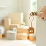 personne qui ouvre la porte d'un logement en location avec sa clé